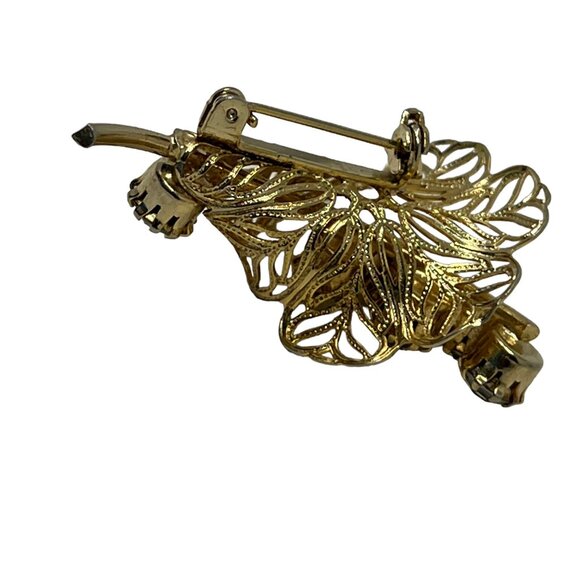 Floral Rhinestone Brooch Yellow Tone Calla Lilly‎ Flower Vintage Pin - Picture 4 of 7